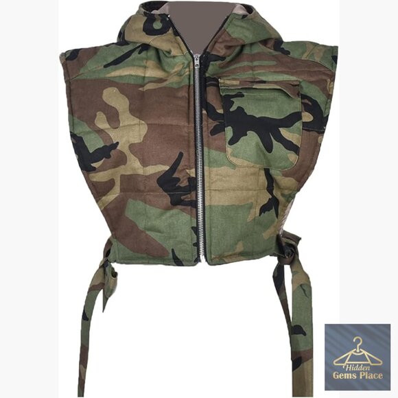 Cropped Denim Puffer Vest Hooded Sleeveless Quilted Streetwear